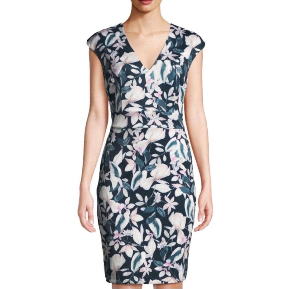 NEW Alexia Admor Floral Scuba V-Neck Knee Length Dress Size XL